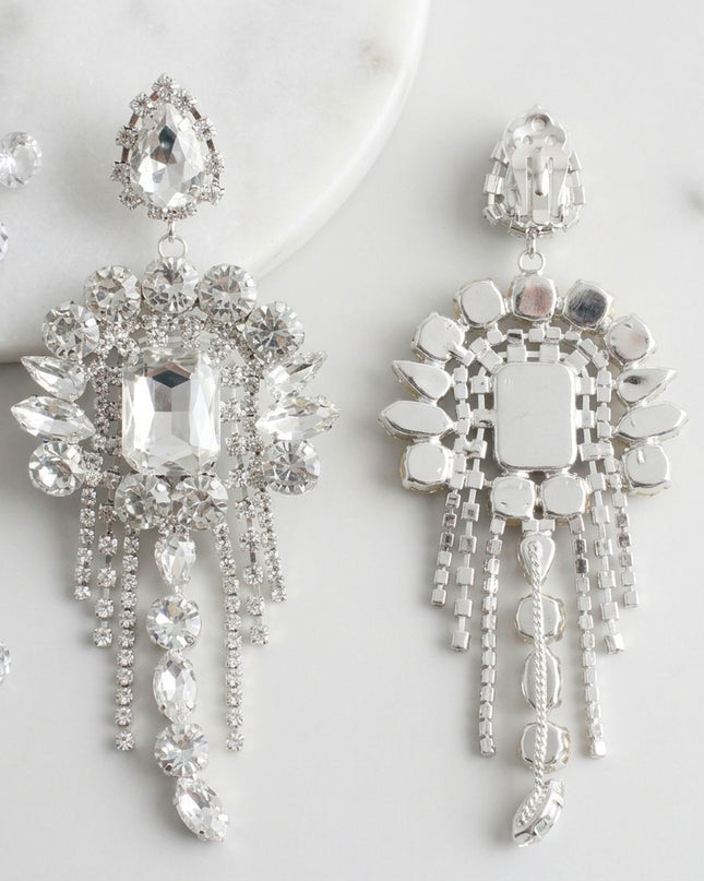 Silver Arched Glass Crystal Chandelier Earrings