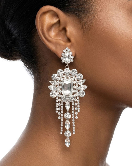Silver Arched Glass Crystal Chandelier Earrings