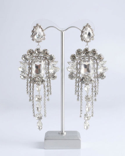 Silver Arched Glass Crystal Chandelier Earrings