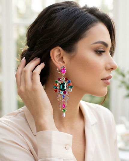 Multicolor Arched Glass Crystal Chandelier Earrings