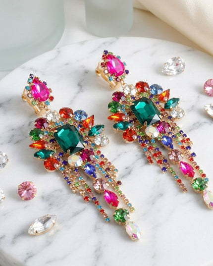 Multicolor Arched Glass Crystal Chandelier Earrings