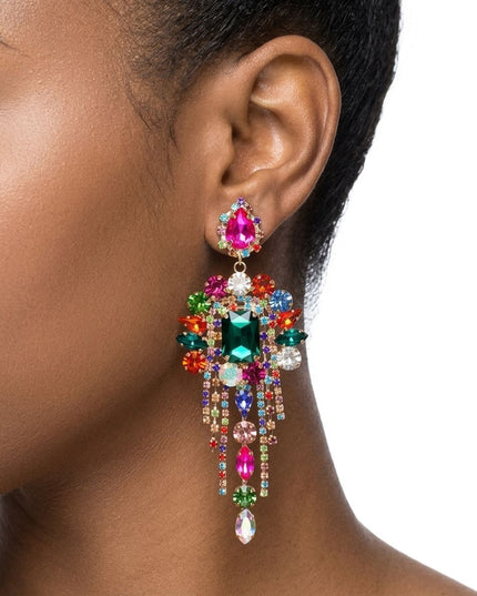 Multicolor Arched Glass Crystal Chandelier Earrings