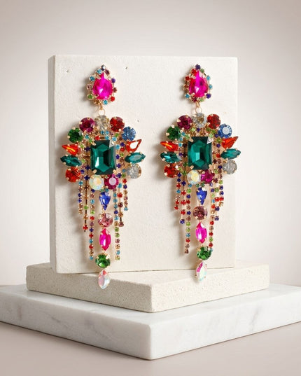 Multicolor Arched Glass Crystal Chandelier Earrings