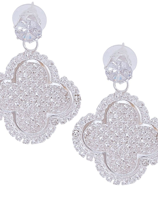 Silver Pave Clover Earrings