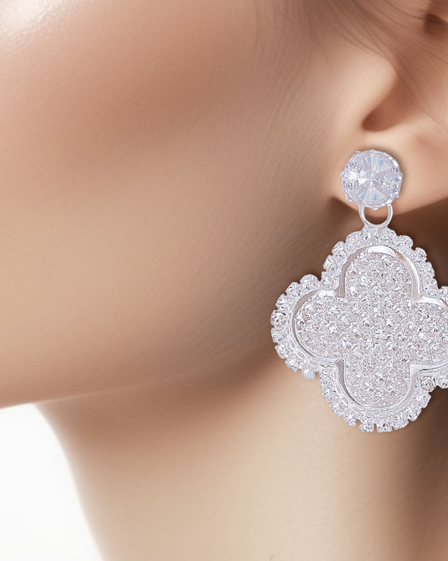 Silver Pave Clover Earrings