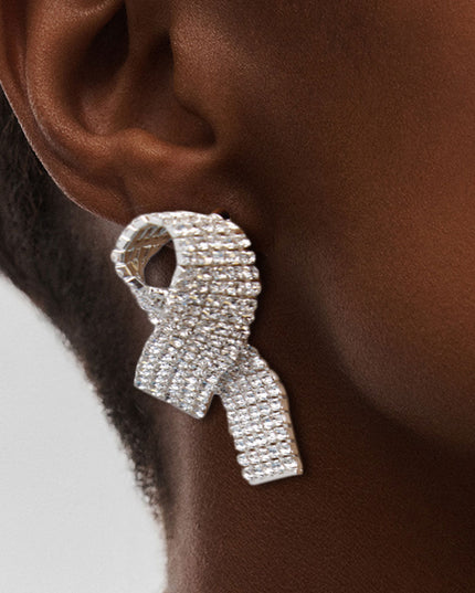 Clear Pave Cancer Ribbon Studs