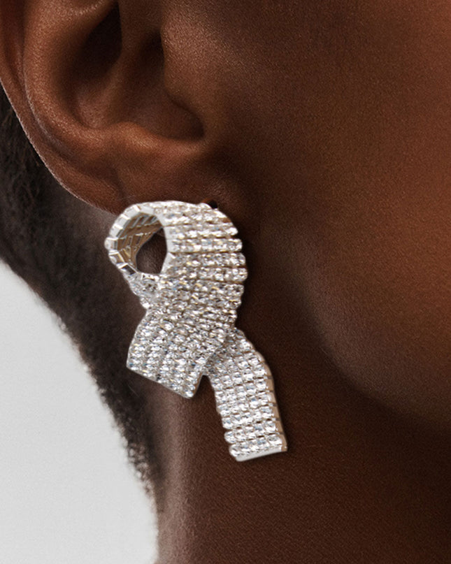 Clear Pave Cancer Ribbon Studs