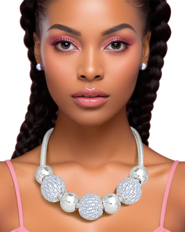 Necklace Silver Mesh Disco Ball Set for Women
