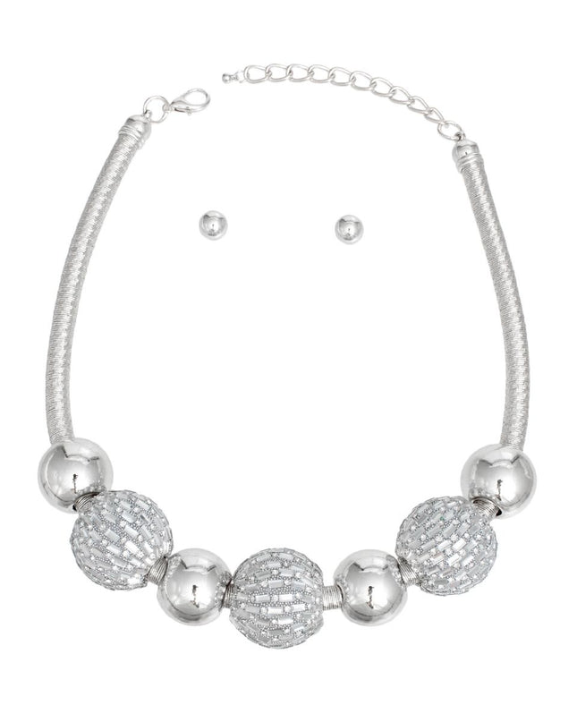 Necklace Silver Mesh Disco Ball Set for Women