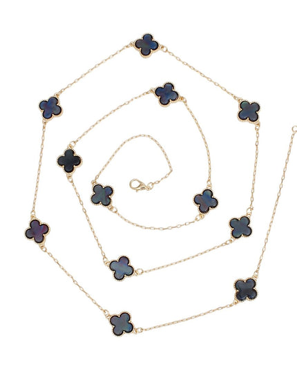 Long Necklace Gray Black Quatrefoil 12 Motifs
