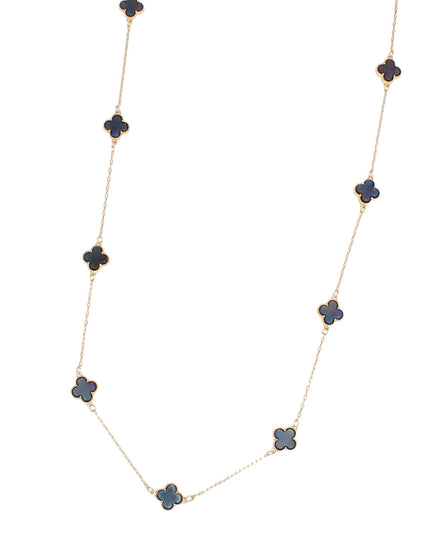 Long Necklace Gray Black Quatrefoil 12 Motifs