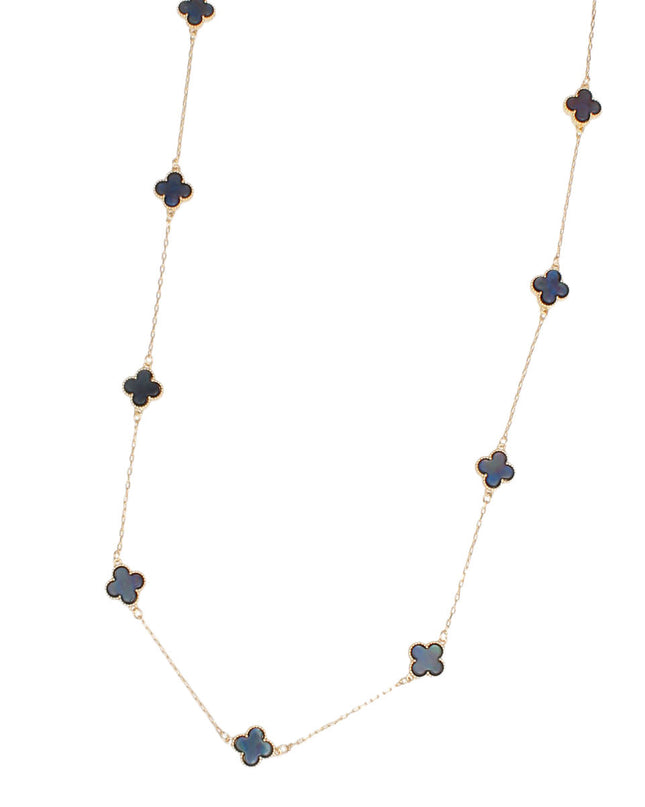 Long Necklace Gray Black Quatrefoil 12 Motifs