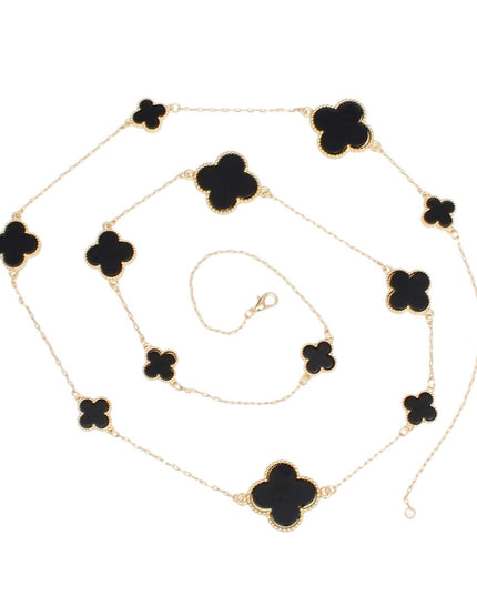 Long Necklace Gold Black Quatrefoil Large Motifs