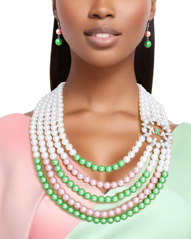 AKA Necklace Mix Pink Green Pearl AKA Set