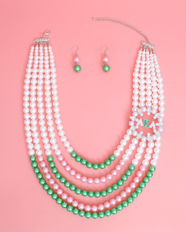 AKA Necklace Mix Pink Green Pearl AKA Set
