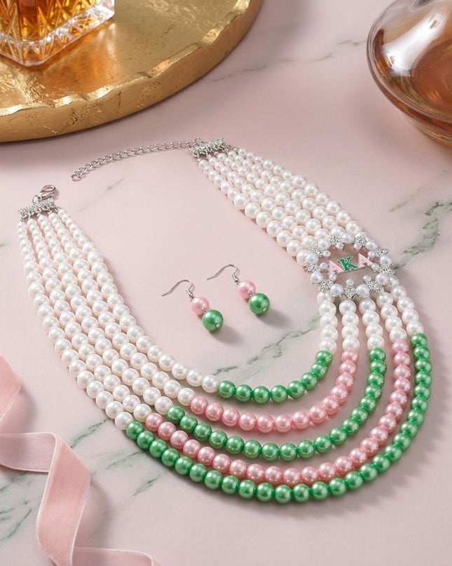 AKA Necklace Mix Pink Green Pearl AKA Set