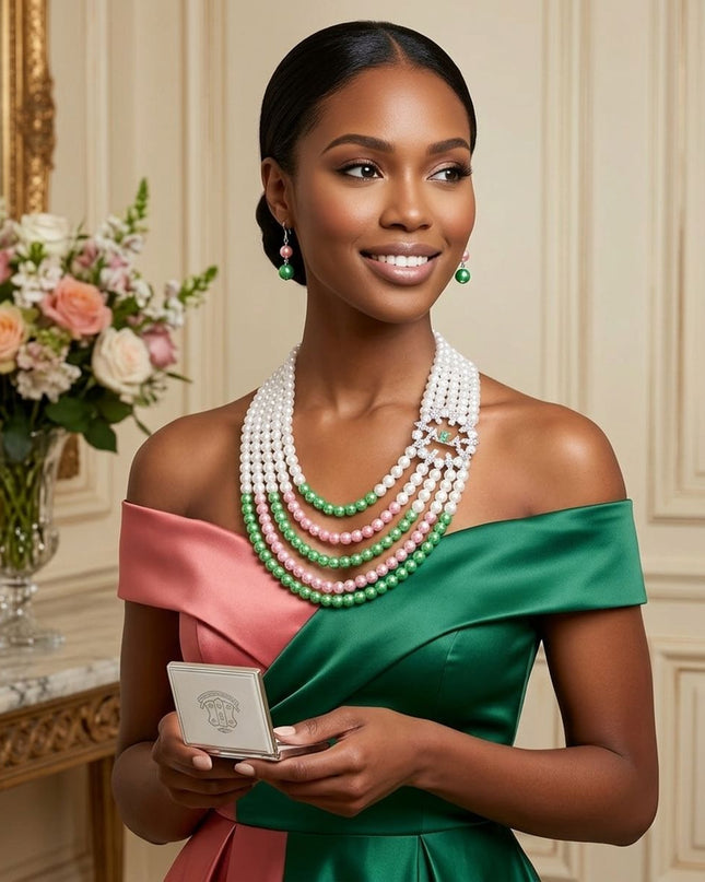 AKA Necklace Mix Pink Green Pearl AKA Set