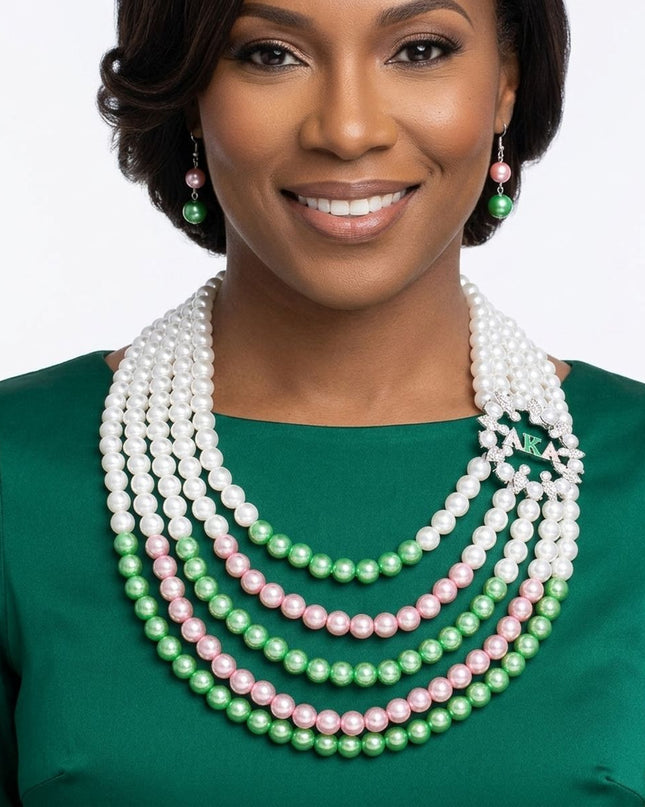 AKA Necklace Mix Pink Green Pearl AKA Set