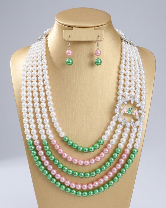 AKA Necklace Mix Pink Green Pearl AKA Set