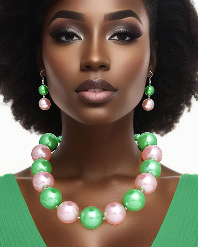 AKA Sorority Pink Green 30mm Jumbo Pearl Set