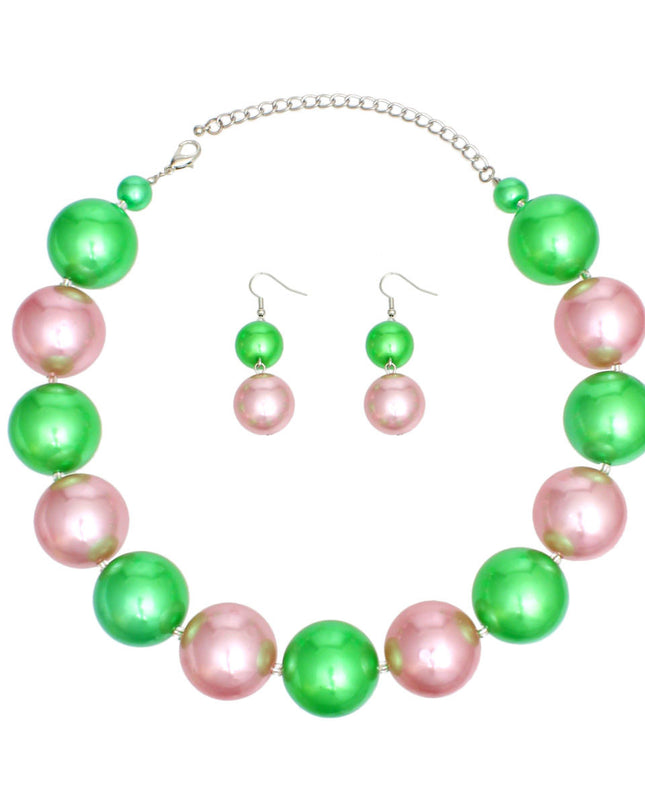 AKA Sorority Pink Green 30mm Jumbo Pearl Set