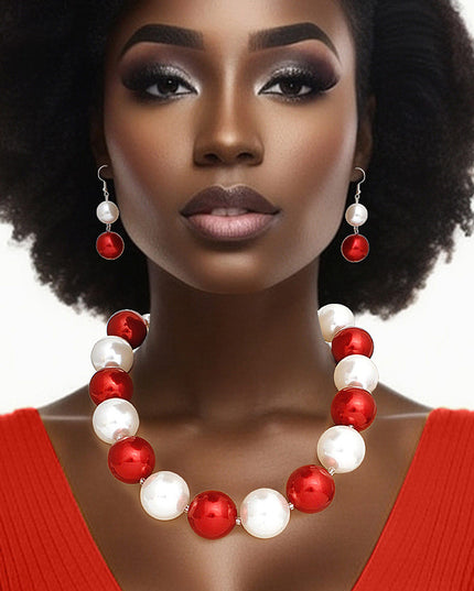 DST Sorority Red White 30mm Jumbo Pearl Set