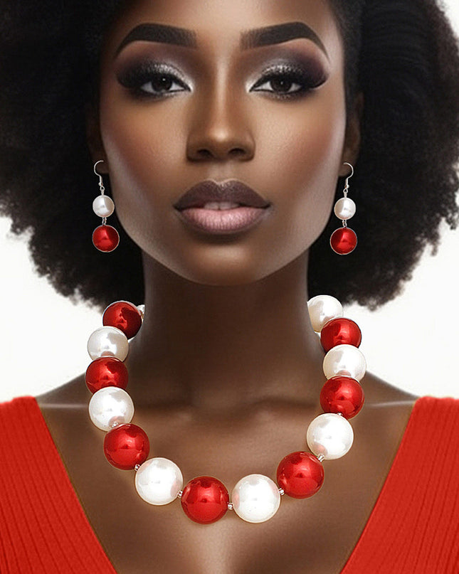 DST Sorority Red White 30mm Jumbo Pearl Set