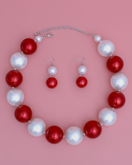 DST Sorority Red White 30mm Jumbo Pearl Set