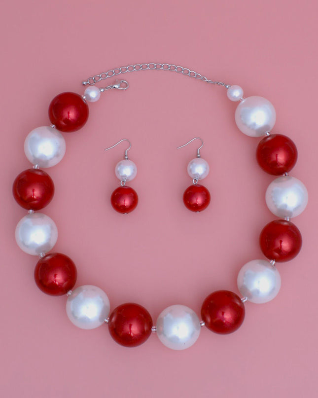 DST Sorority Red White 30mm Jumbo Pearl Set