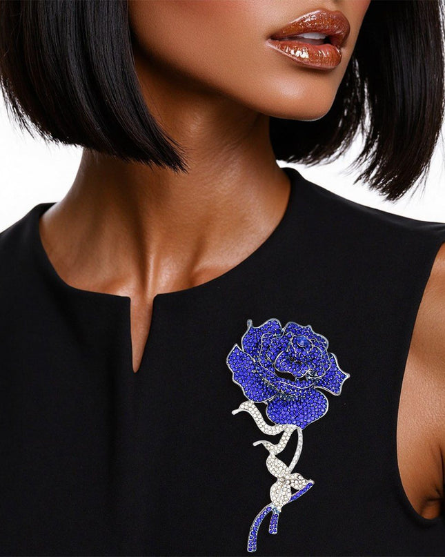 ZPB Sisterhood Sparkle Blue Rose Blooming Brooch