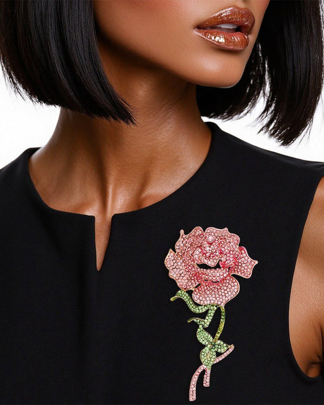 AKA Sisterhood Sparkle Pink Rose Blooming Brooch