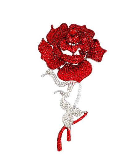 Sparkle Red Rose Blooming Brooch