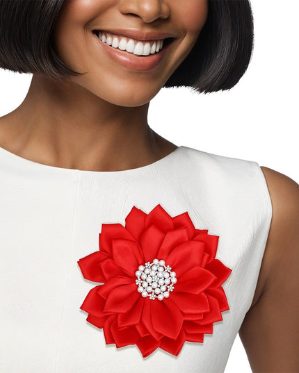 Brooch Red Flower Pearl Clip and Pin for Women
