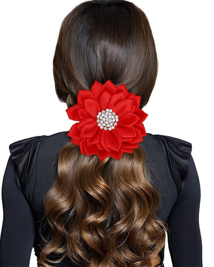 Brooch Red Flower Pearl Clip and Pin for Women