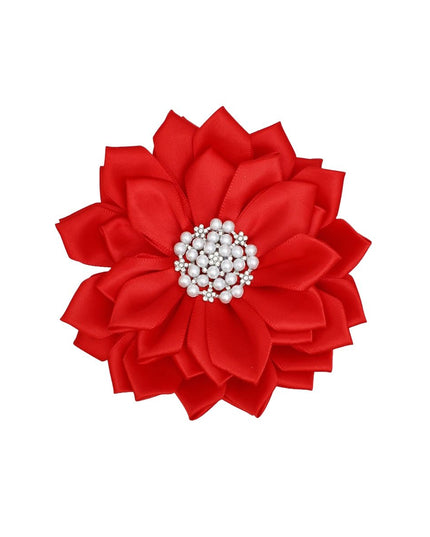 Brooch Red Flower Pearl Clip and Pin for Women
