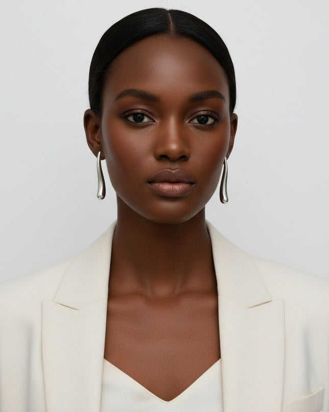 Stainless Steel Curved Long Teardrop Earrings