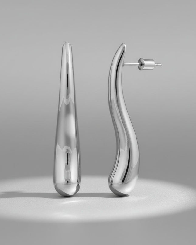 Stainless Steel Curved Long Teardrop Earrings
