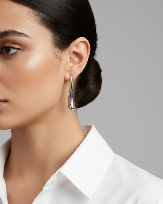 Stainless Steel Curved Long Teardrop Earrings