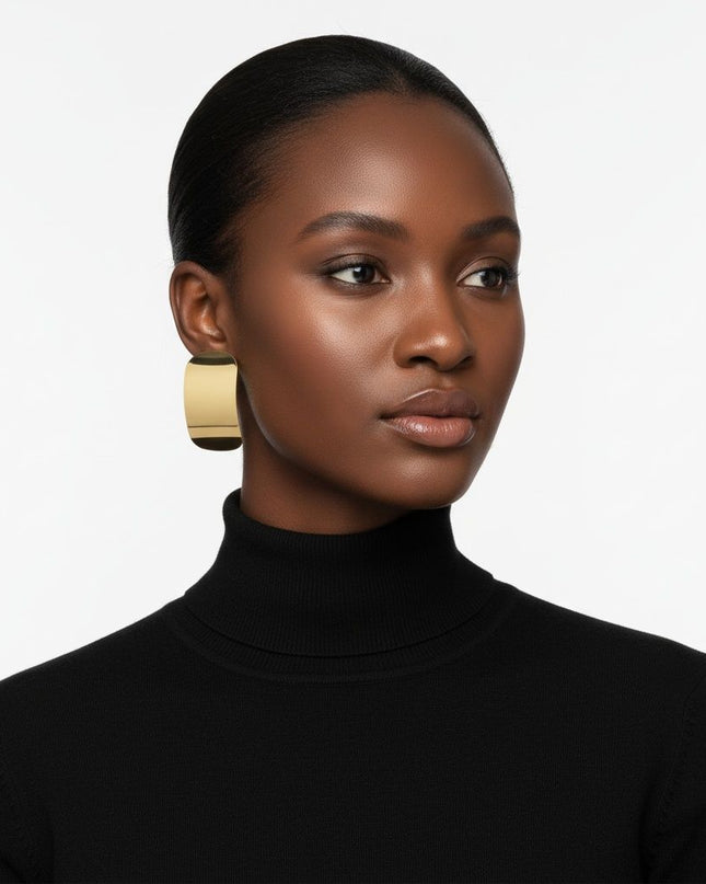 18K Gold Steel Curved Rectangle Disc Stud Earrings