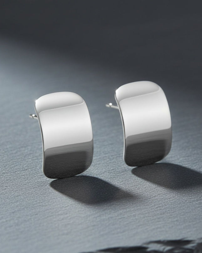 Stainless Steel Curved Rectangle Disc Earrings
