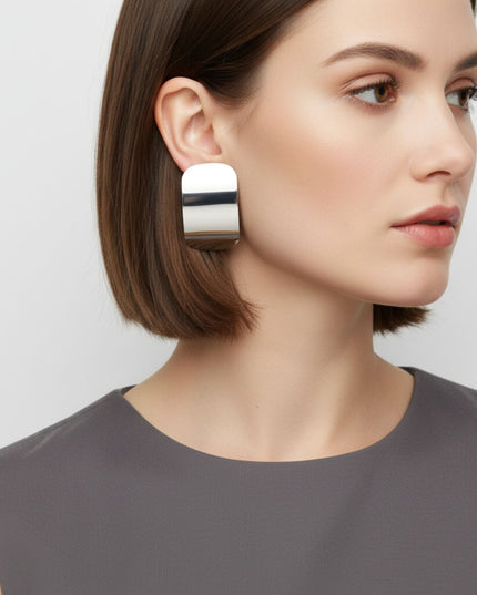 Stainless Steel Curved Rectangle Disc Earrings