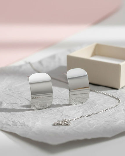 Stainless Steel Curved Rectangle Disc Earrings