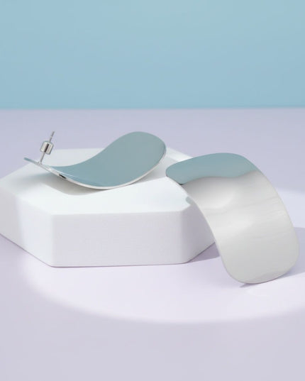 Stainless Steel Curved Rectangle Disc Earrings