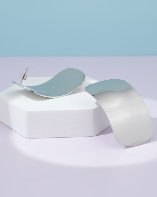 Stainless Steel Curved Rectangle Disc Earrings