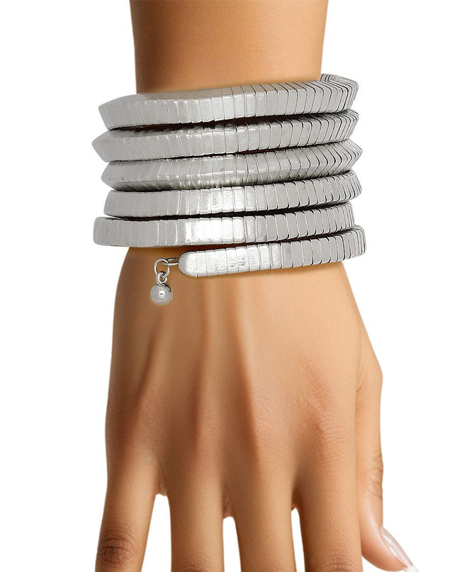 Bangle Silver Coiled Tubogas Style Spring Bracelet