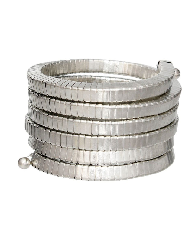 Bangle Silver Coiled Tubogas Style Spring Bracelet