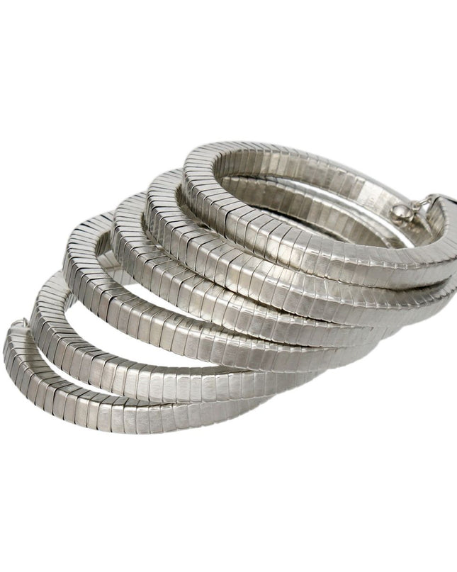 Bangle Silver Coiled Tubogas Style Spring Bracelet