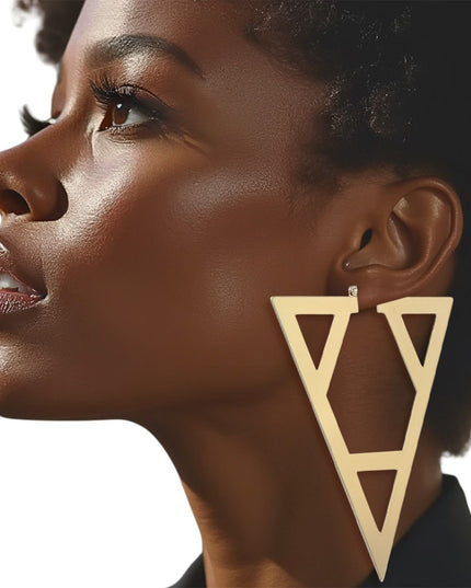 Hoop Geometric Pointed Gold Triangle XL Earrings