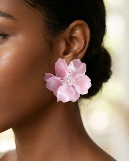 Oversized Light Pink Acrylic Flower Stud Earrings