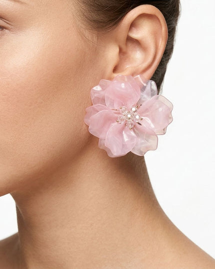 Oversized Light Pink Acrylic Flower Stud Earrings